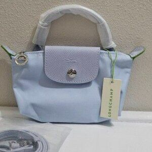 Longchamp Le Pliage Green Pouch with handle Light Blue